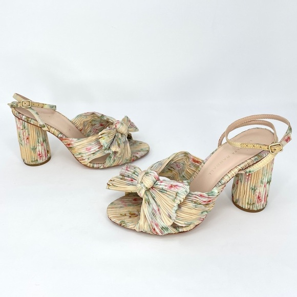 Loeffler Randall Camellia Pleated Bow Heels Ankle Strap Cream Floral 5.5 - Picture 7 of 13
